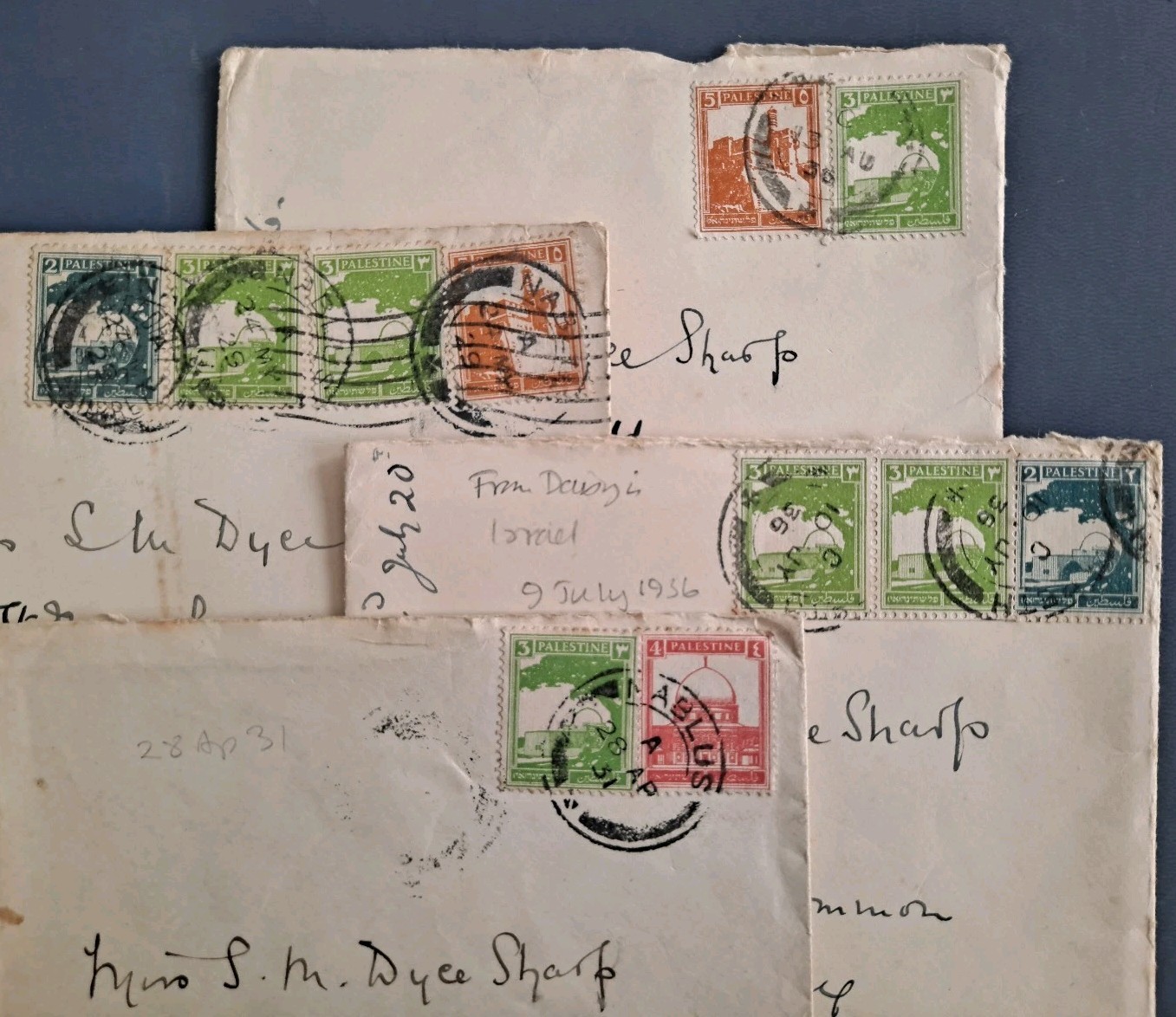 Palestine Lot x4  1929-36 Nablus Nazareth London Reigate Chailey Dyce Sharp C6