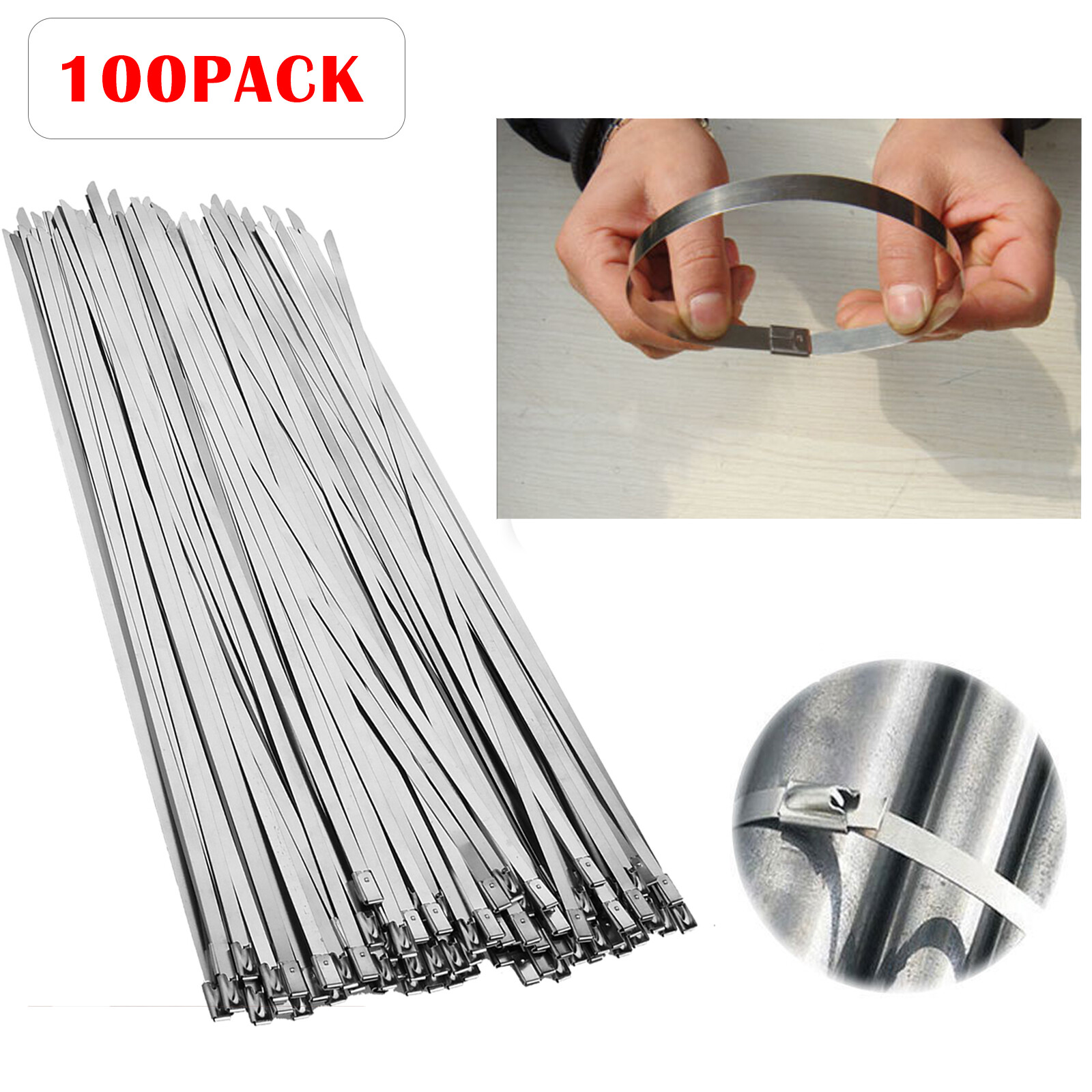 100Pcs Metal Zip Ties Stainless Steel Heavy Duty Self-Locking Cable Ties 150mm