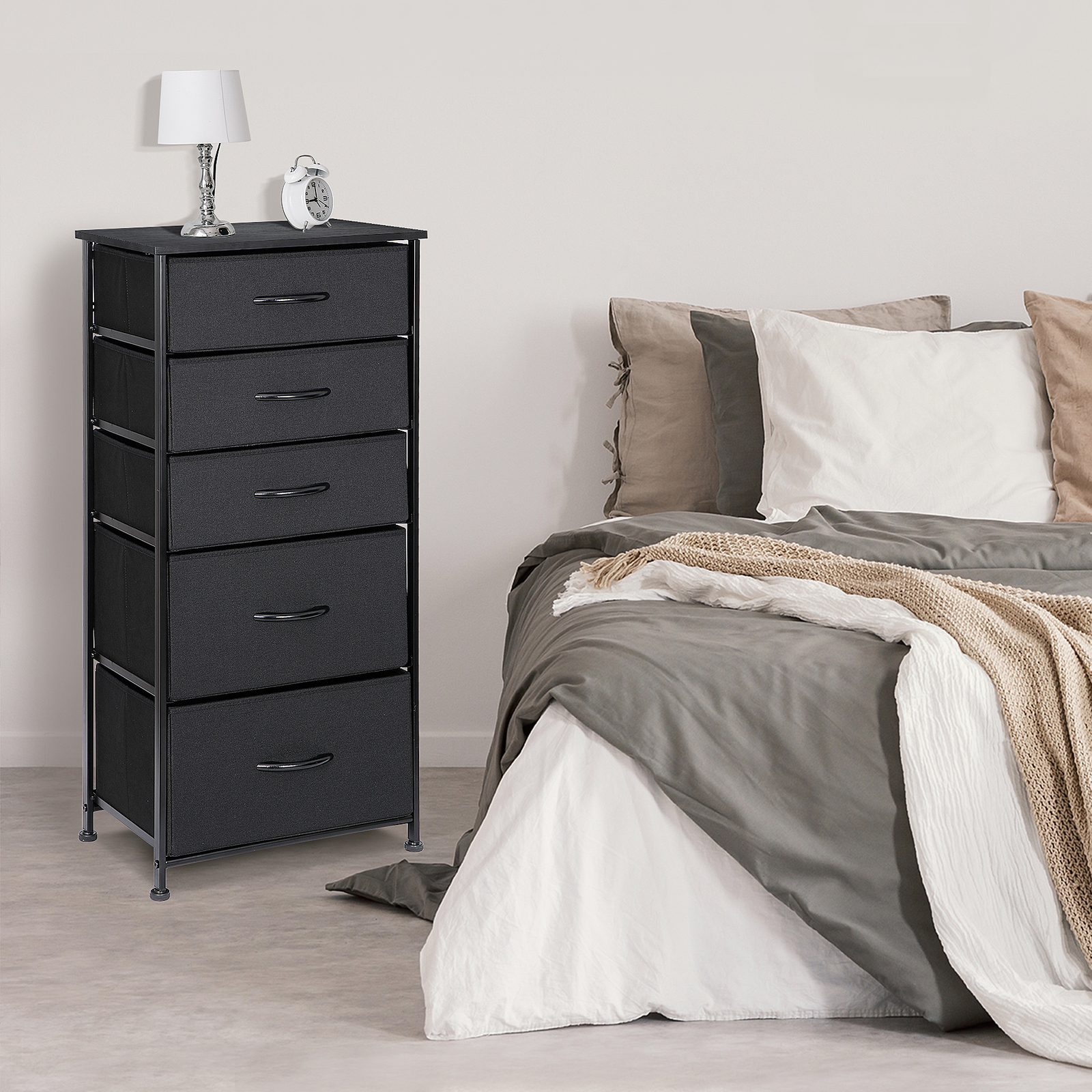 Fabric Dresser W/5 Drawer Storage Chest Tower Cabinet Organizer Unit for Bedroom