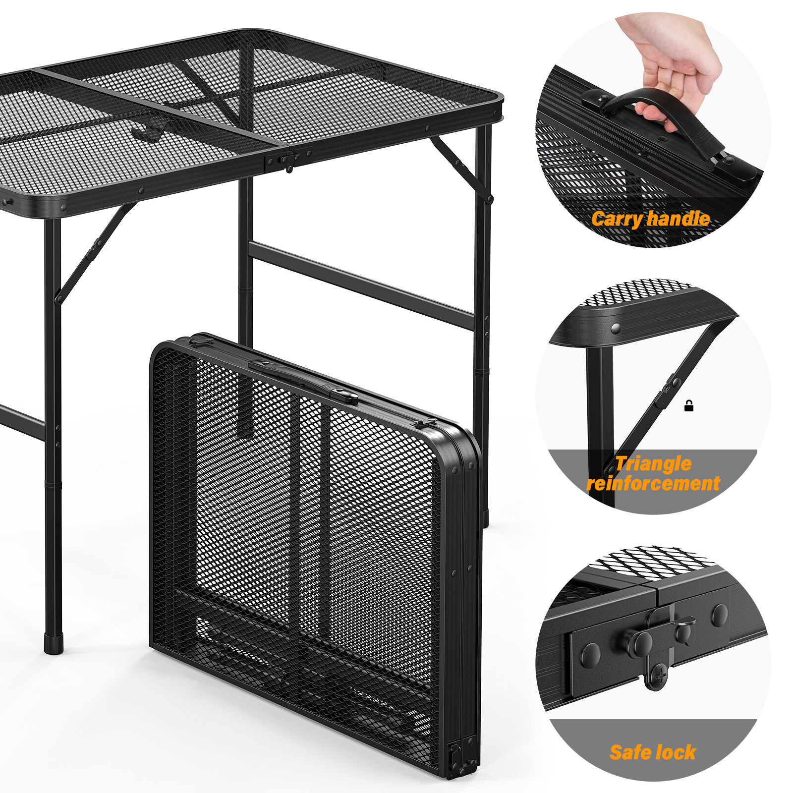 New Camping Table 3 ft Folding Grill Table with Mesh Desktop Portable Aluminum