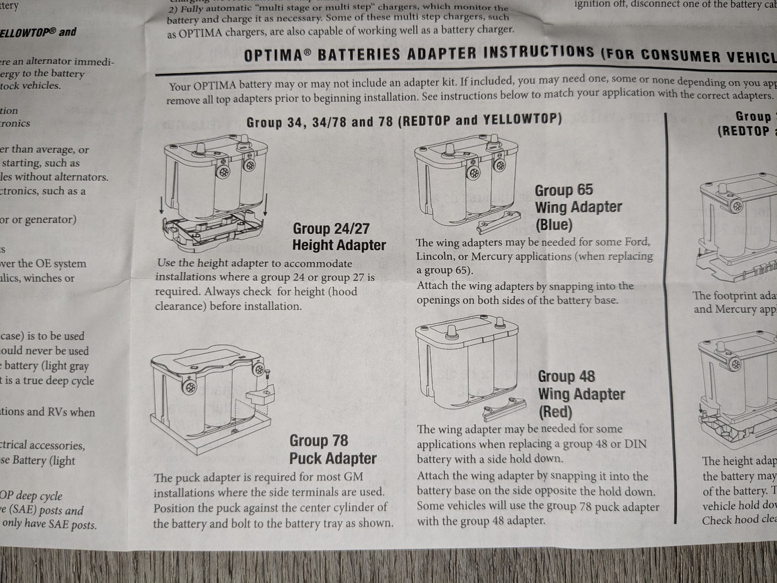 OPTIMA Redtop & Yellowtop Battery Adapter Kit (Group 34, 34/78, 78)