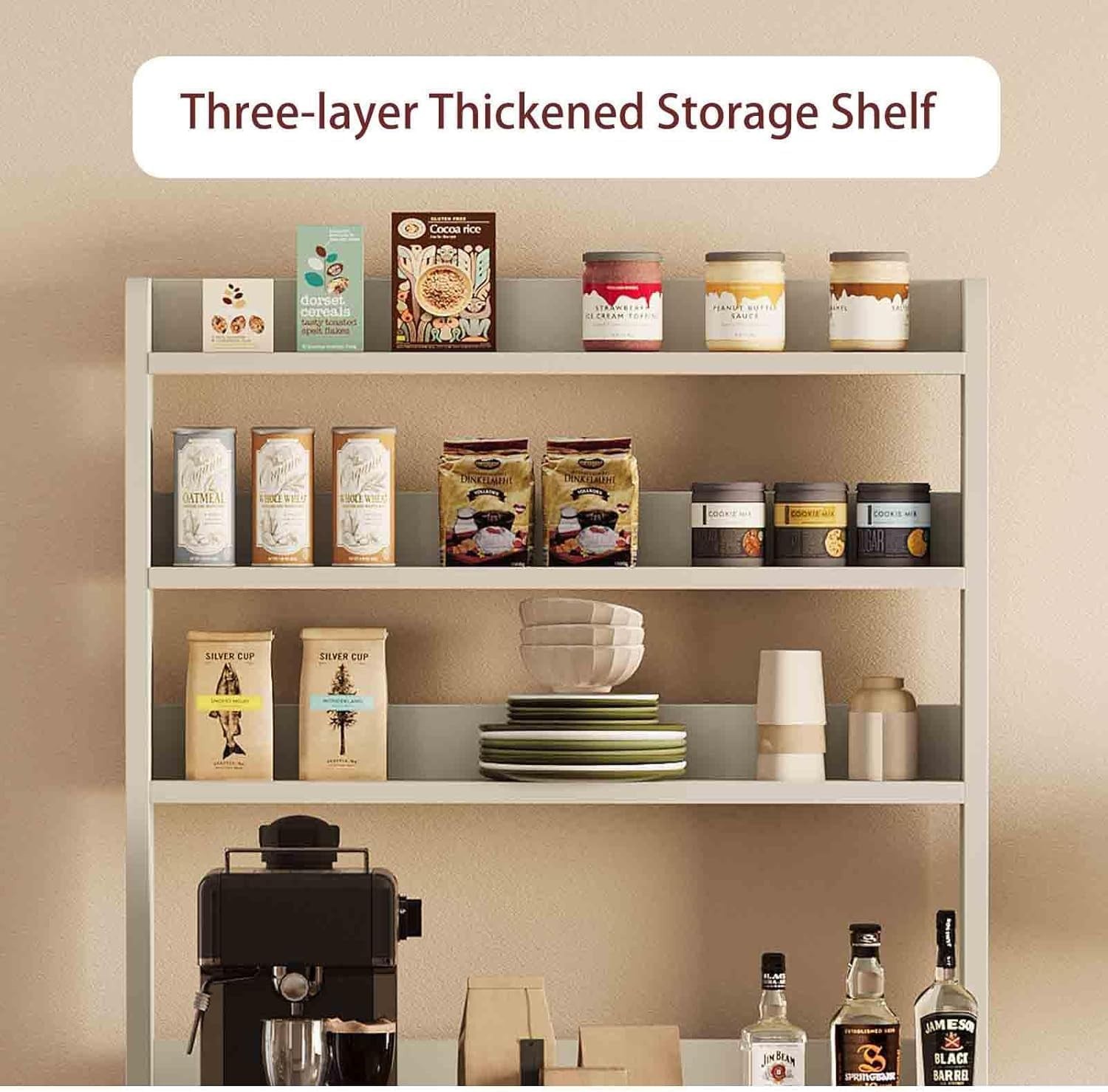 Freestanding 6-Tier Microwave Stand Bakers Rack with Power Outlet Door Storage