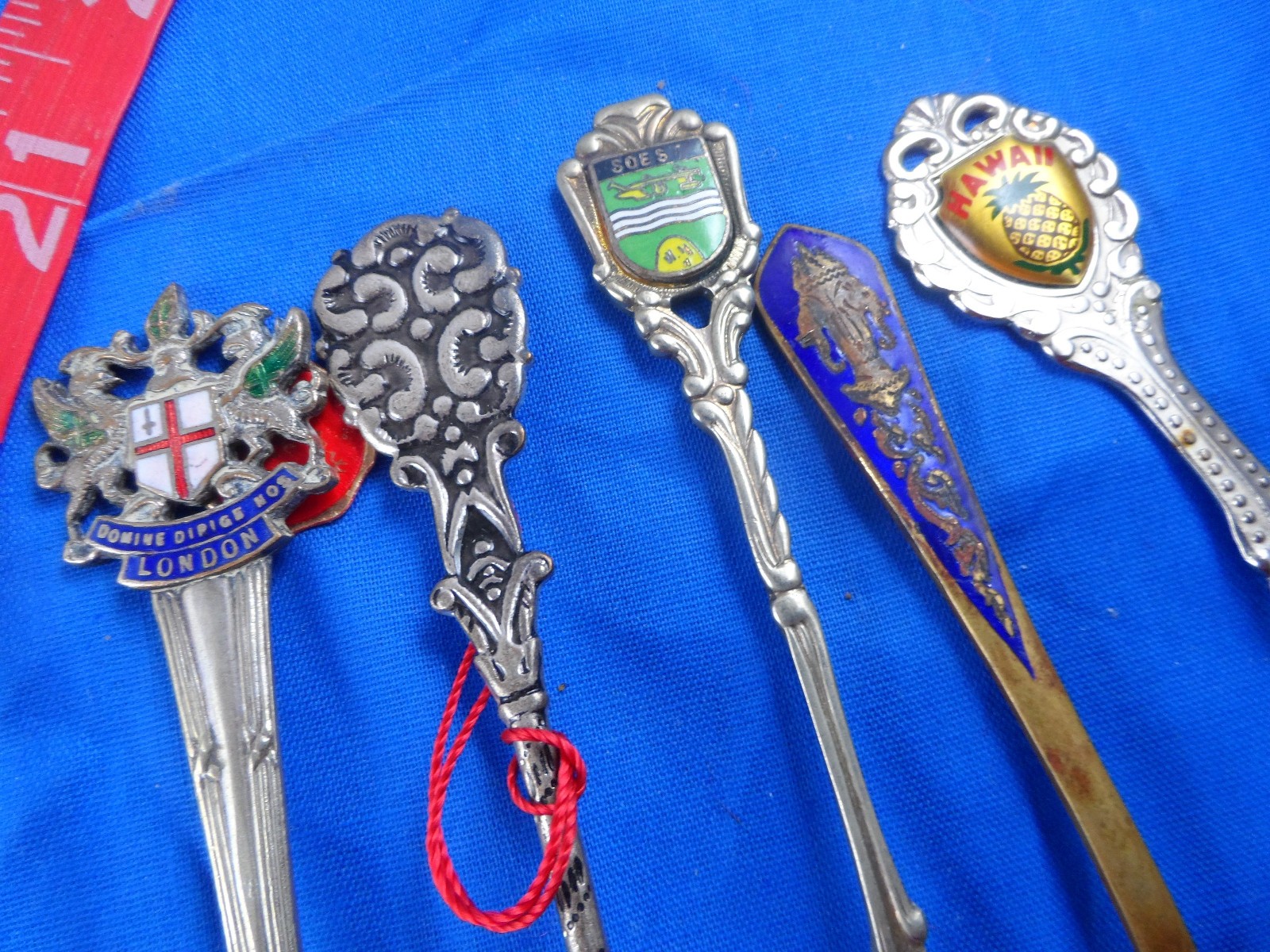 Fresh Souvenir Spoon Lot of 25-Enamel Bowl, Silverplate, Pewter, Brass, Nice