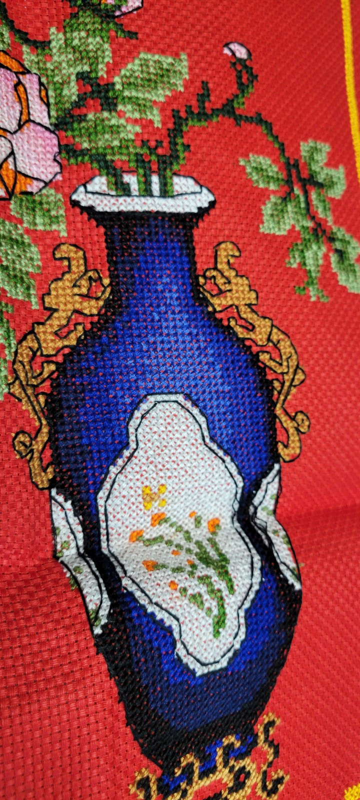 Chinese Japanese 2 Complete Cross Stitch Tapestry Floral Vase Fortune Happiness