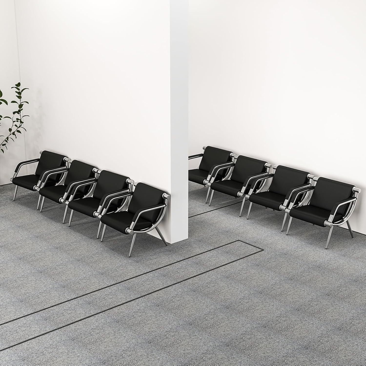 Waiting Room Chairs PU Leather Black Reception Chair Lobby Chairs, Padded Arms