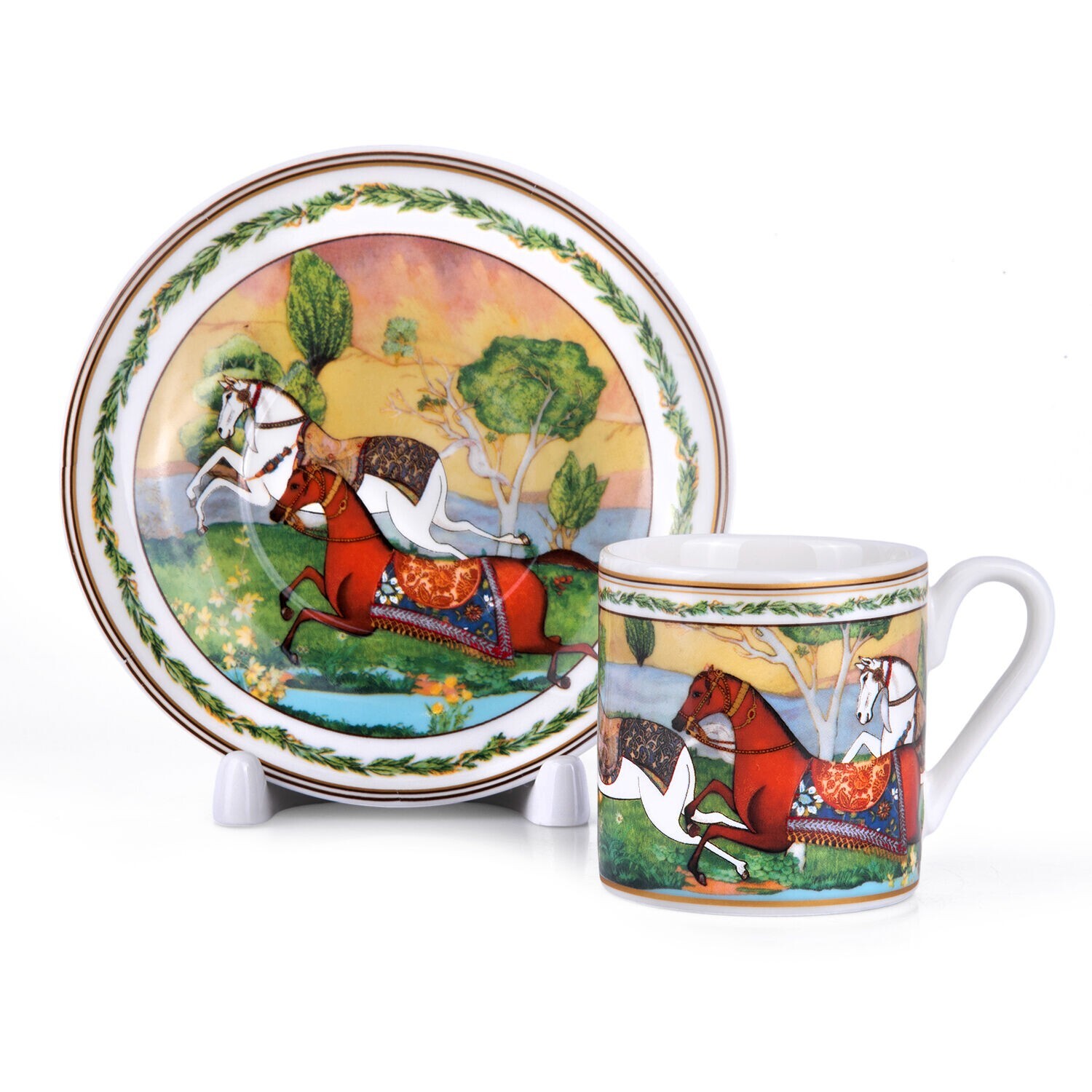 Running Horse Bone China Espresso Cup Set Luxury Demitasse Coffee Cups Set 100ml