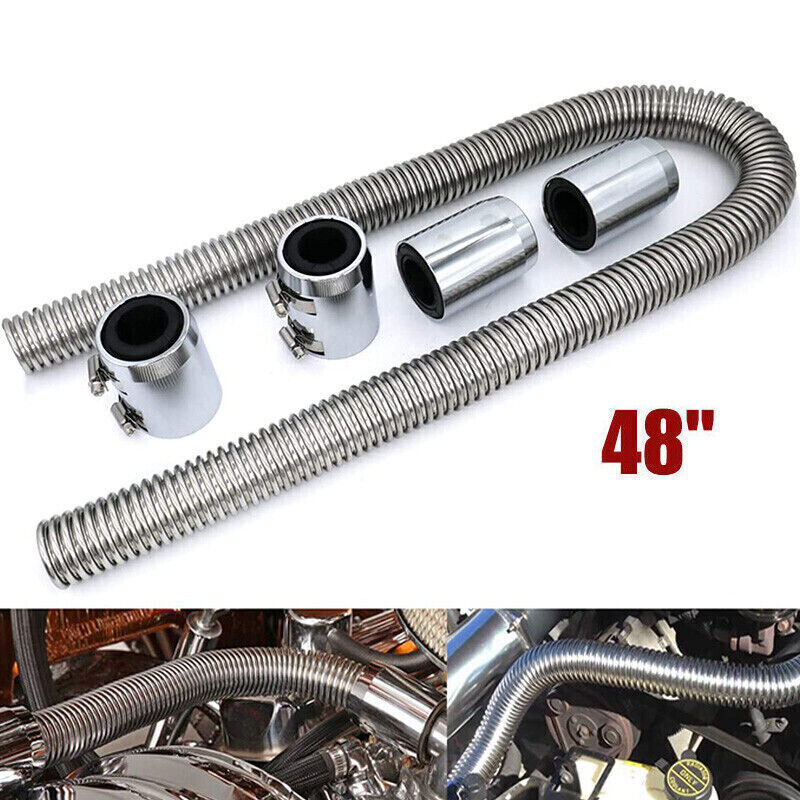Universal 48" Stainless Steel Radiator Flexible Coolant Water Hose W/ Caps Kit