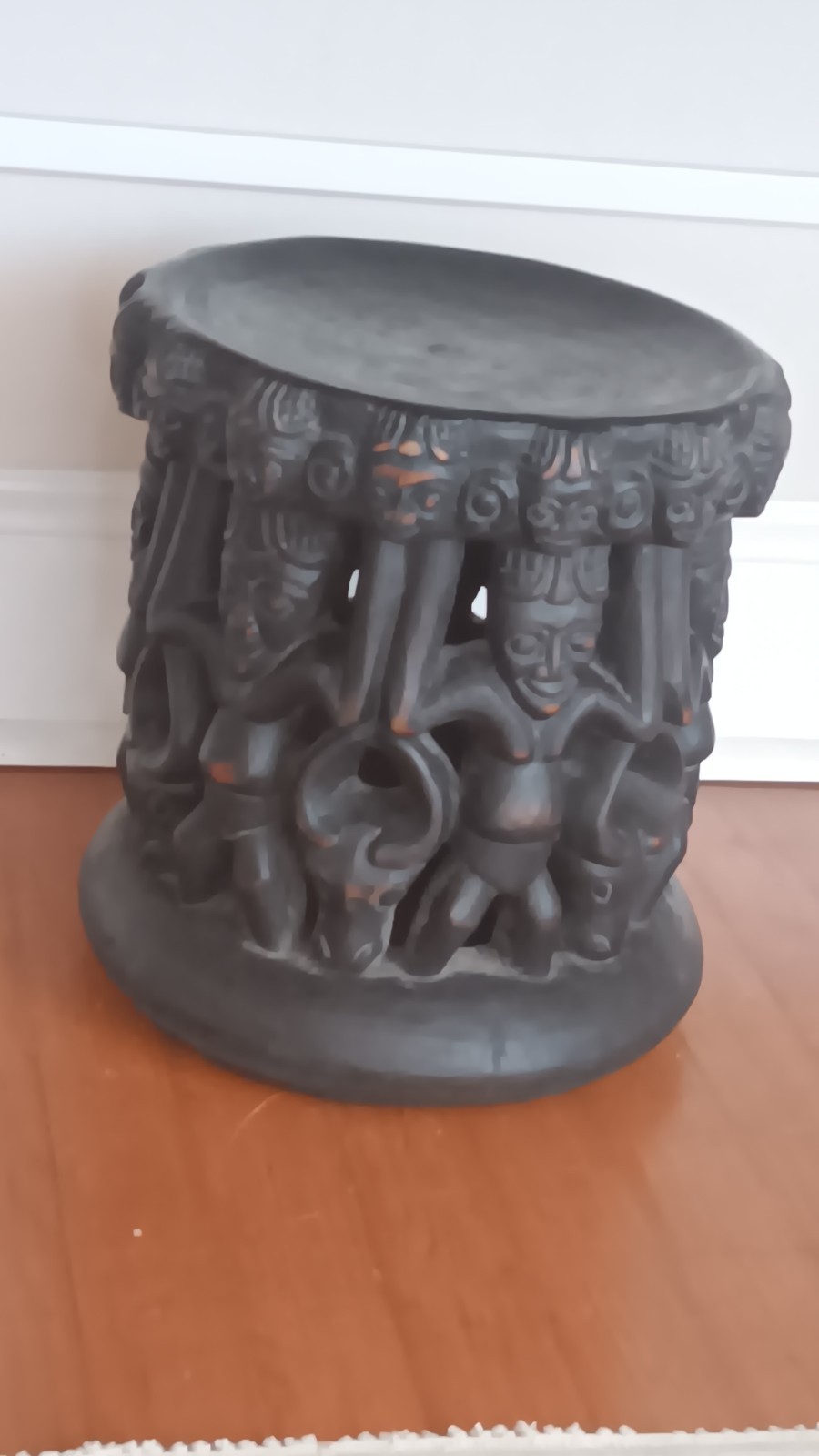 African Hand Carved Hollow Relief Footstool...Unique Piece of African Decor!
