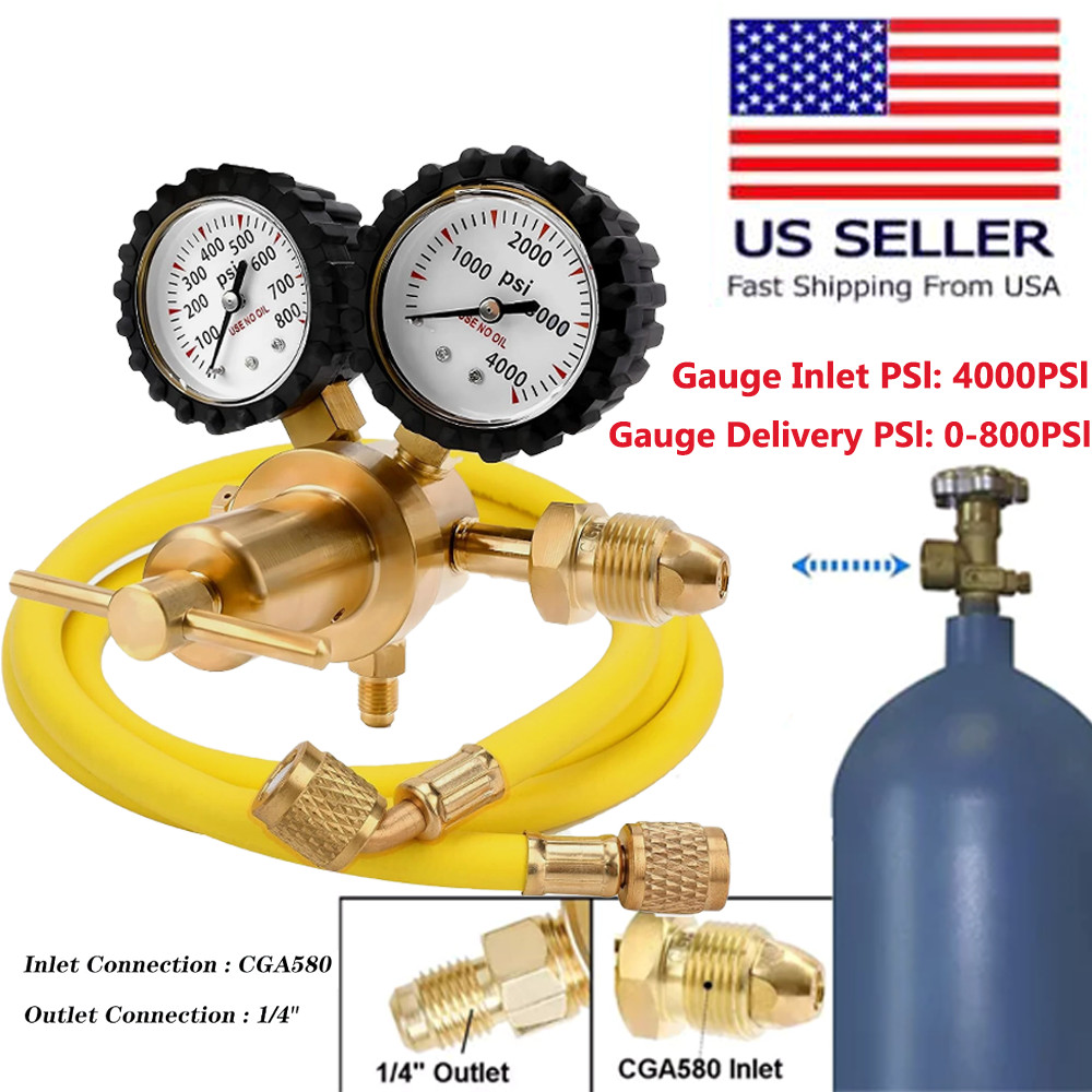 Nitrogen Gas Regulator 0-800 PSI Delivery Pressure with 80inch Hose CGA580 New