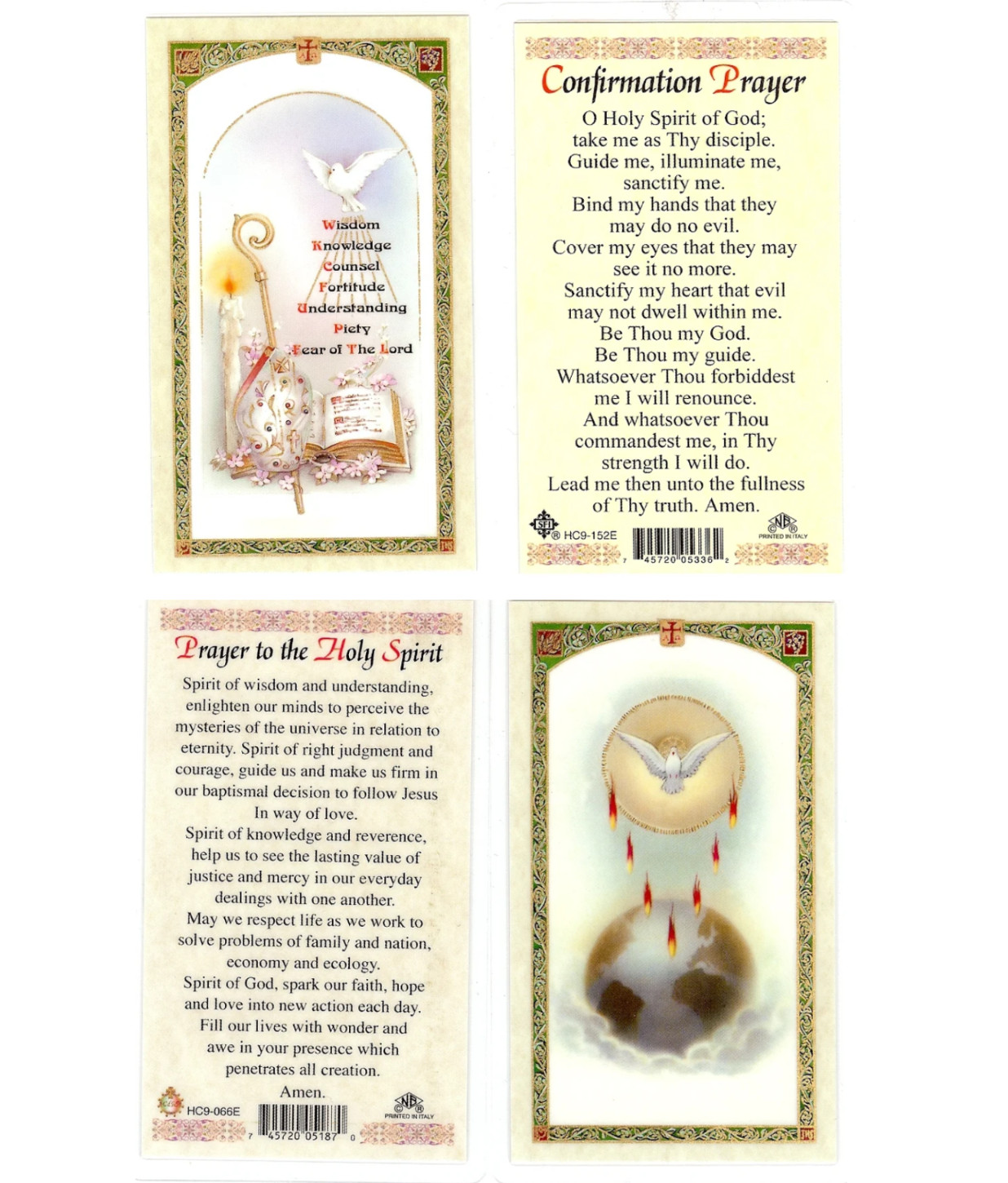 Laminated Confirmation Prayer AND Prayer to the Holy Spirit Card Set Catholic