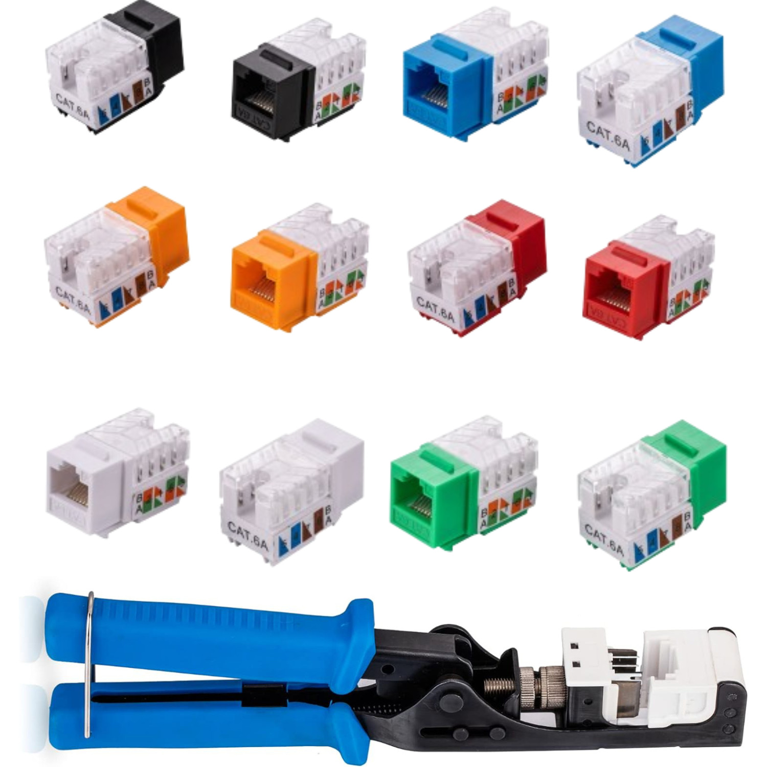 Cat6a Keystone Jack Lan Network 45 Degree RJ45 Tool Punch down Set lot