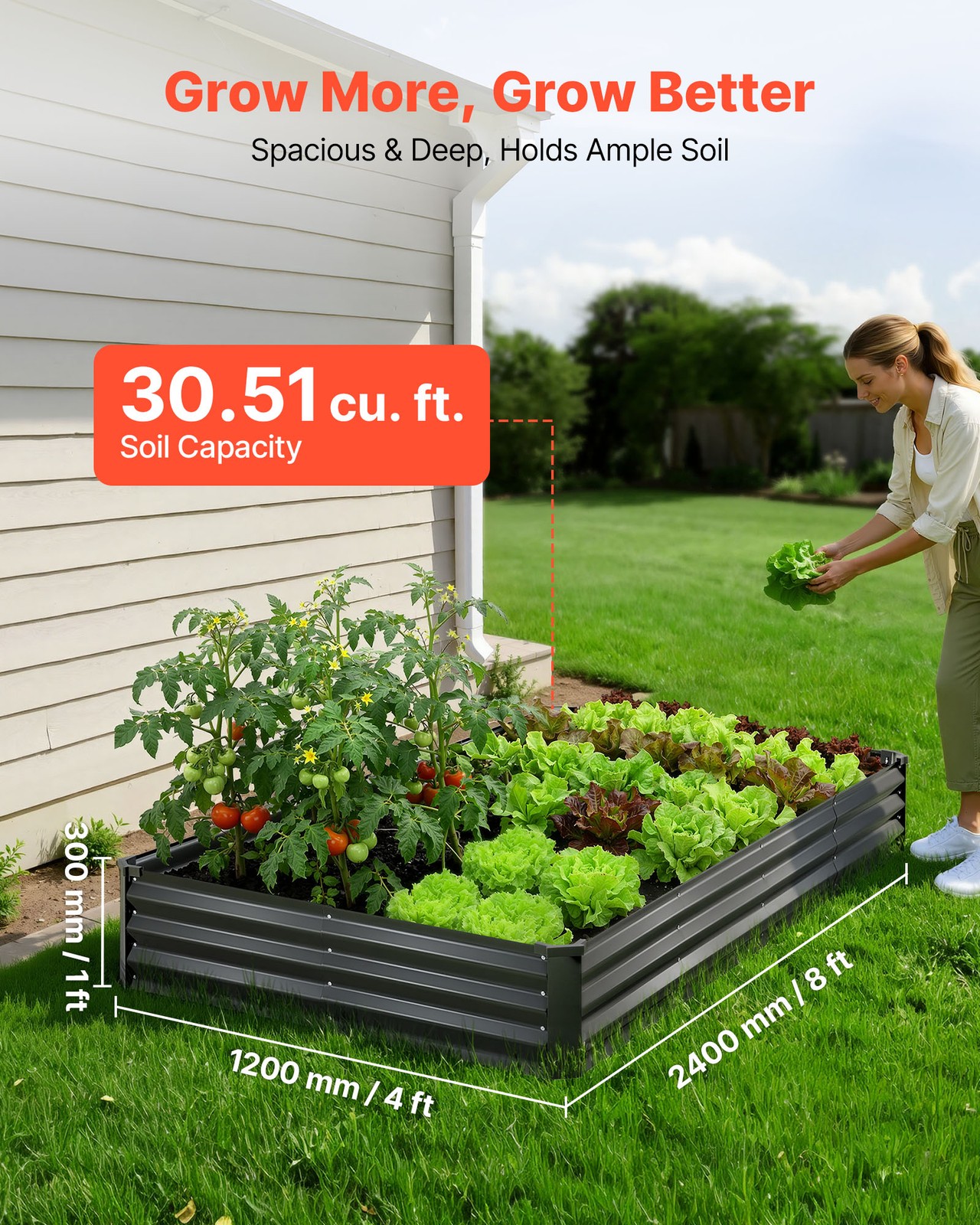 VEVOR 2 Pack Galvanized Raised Garden Beds 8x4x1 ft Rectangular Planter Box Gray