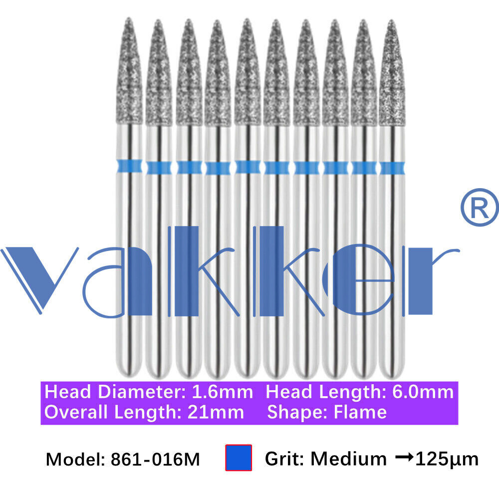 Vakker 10pc Dental Diamond Burs Medium Super Fine Friction Grip