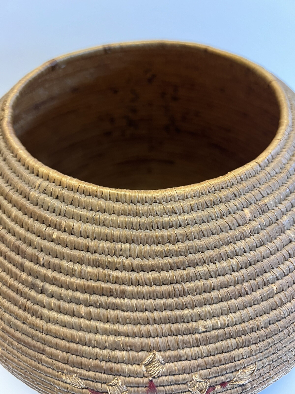 Native American Alaskan Indian Inuit Basket; Embroidery; Large; Late 1800's