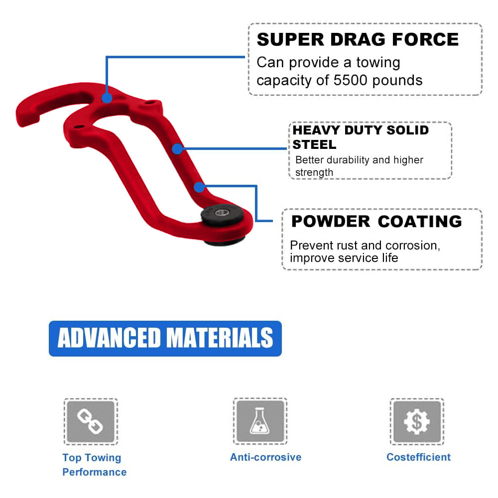Ram Front Tow Hooks for 2009-2019 Dodge Ram 1500 82210967 68196982AA RED