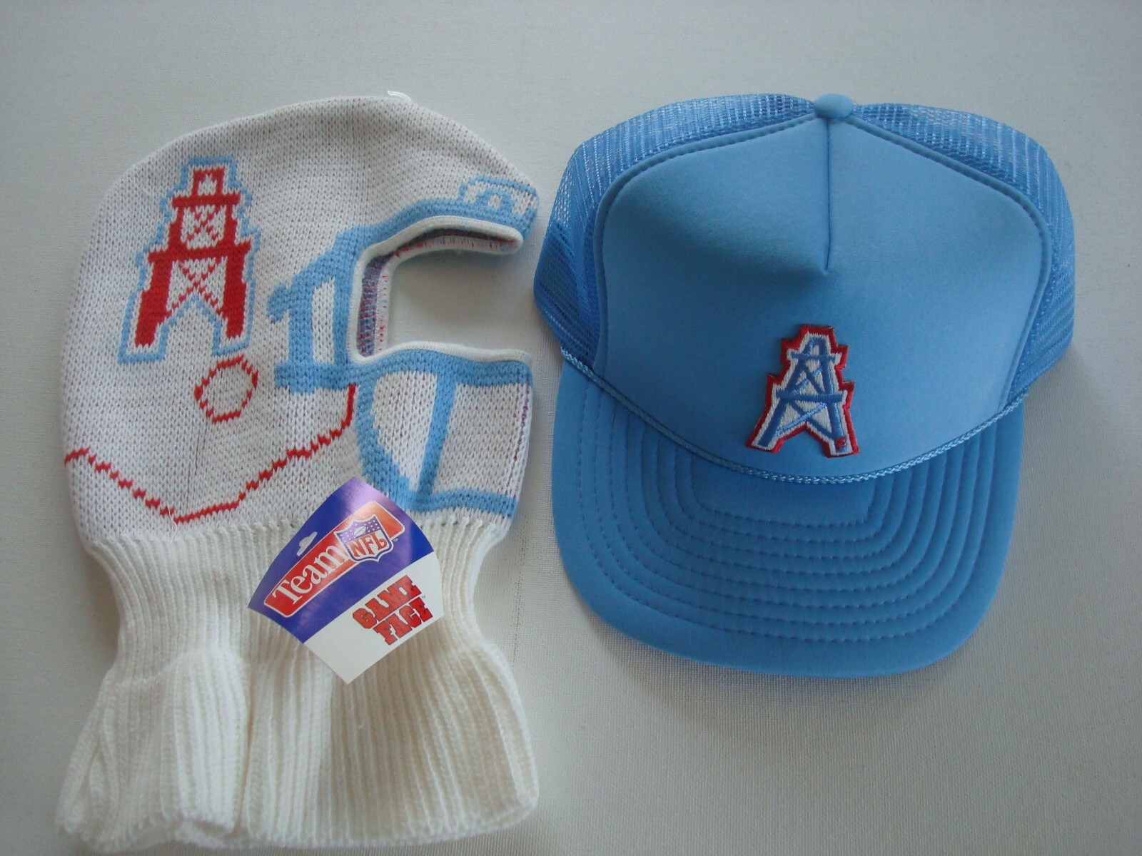 HOUSTON OILERS 80S 90S 2PC LOT SKI MASK BEANIE  SNAPBACK  HAT CAP VINTAGE K2