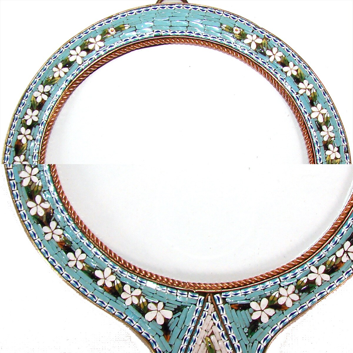 Antique Italian Micro Mosaic 9 7/8" Picture Frame, Vanity or Hand Mirror Shape