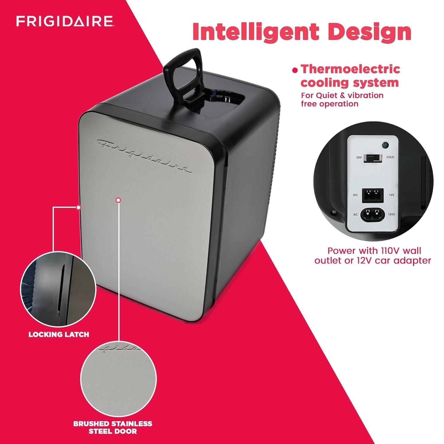 Frigidaire Portable 10L 15-can Mini Fridge Brushed Stainless Rugged Portable
