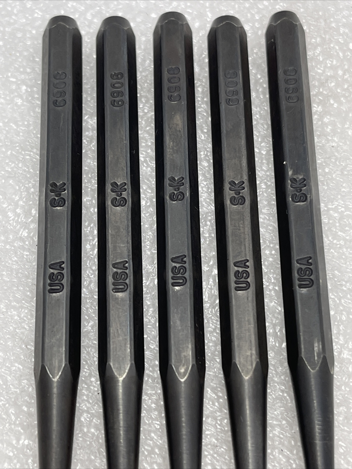 Lot of (5) SK Hand Tools 1/4” Center Punches, 3 3/4” Long, 6908, USA Made, New