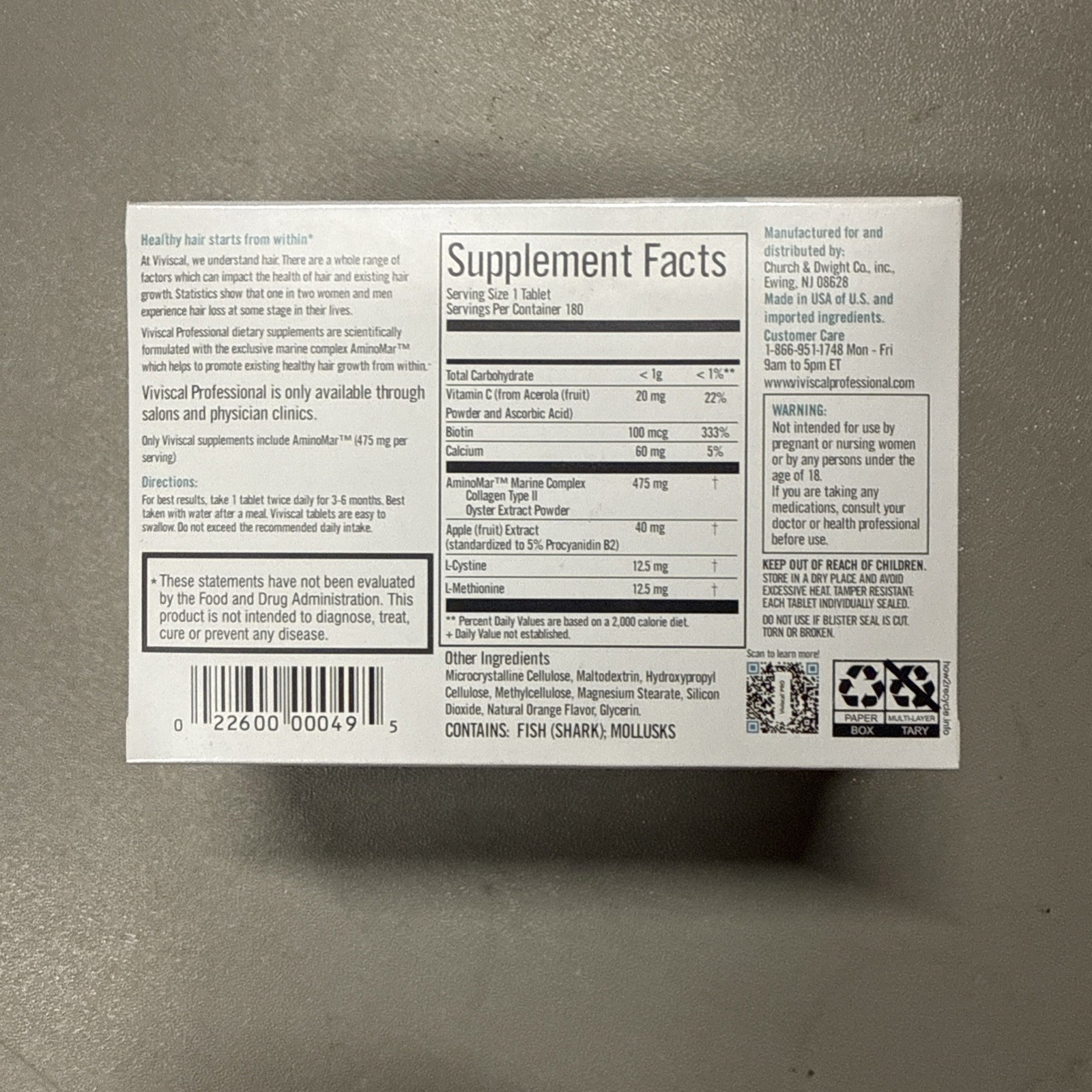 Viviscal Pro Professional Strength Hair Supplement 180 Tablets- exp 07/27