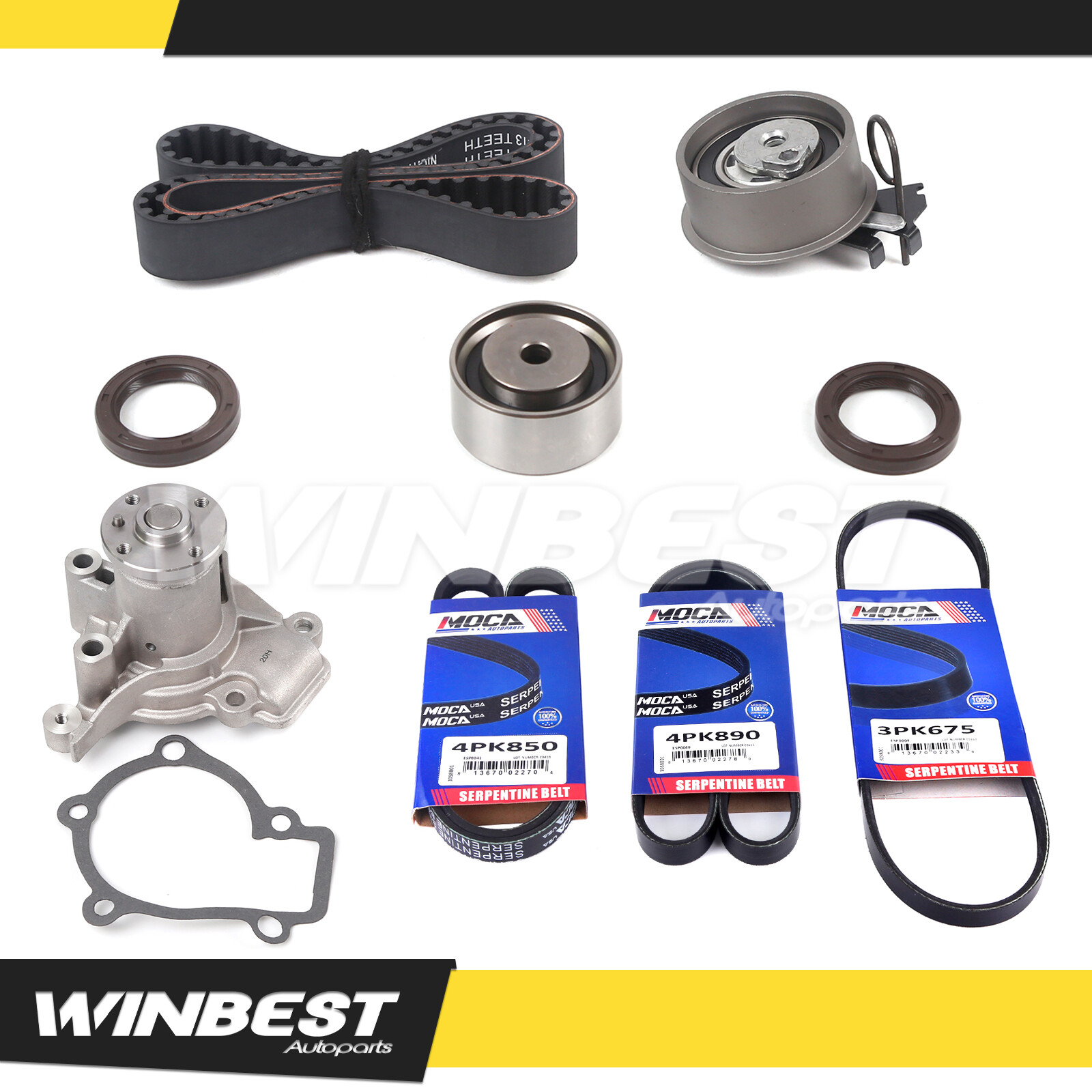 3x Serpentine Belt Water Pump Timing Belt Kit Fit 06-10 Kia Spectra Hyundai 2.0L