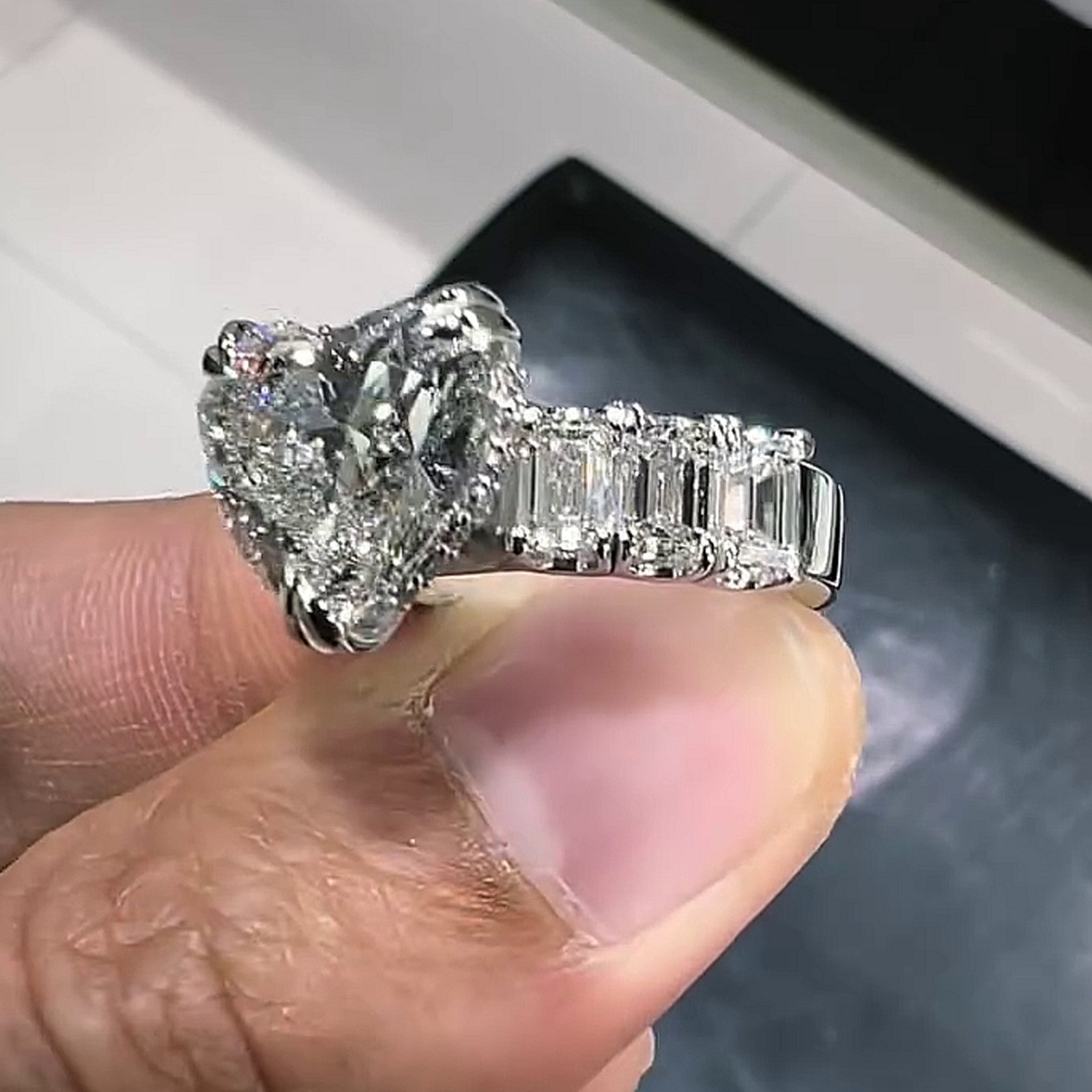 5.45CTW Heart Cut Moissanite Half Eternity Engagement Ring 14K White Gold Plated