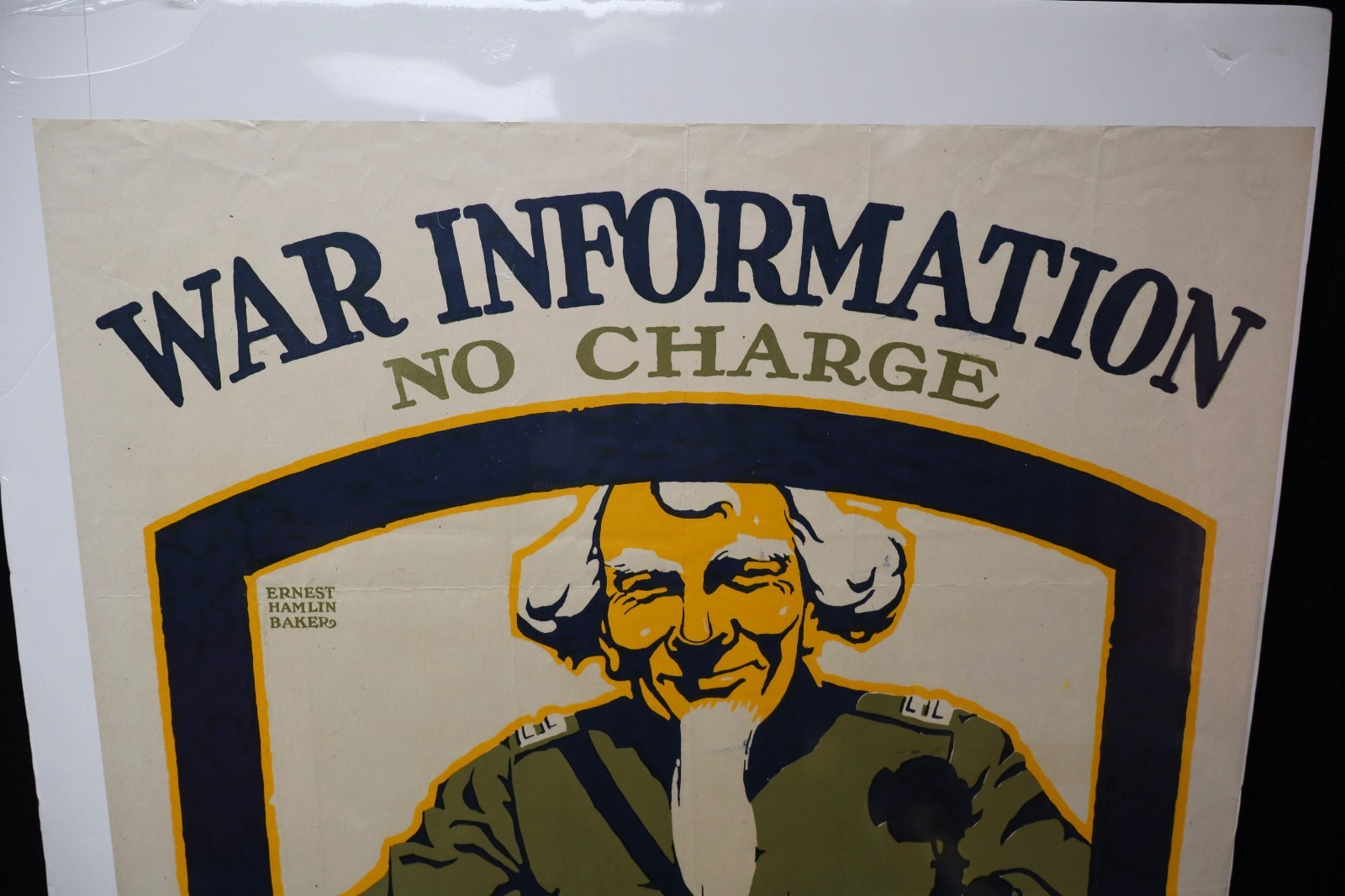 WWI US Homefront WAR INFORMATION No Charge Uncle Sam Poster 26 3/4 x 20 Inches