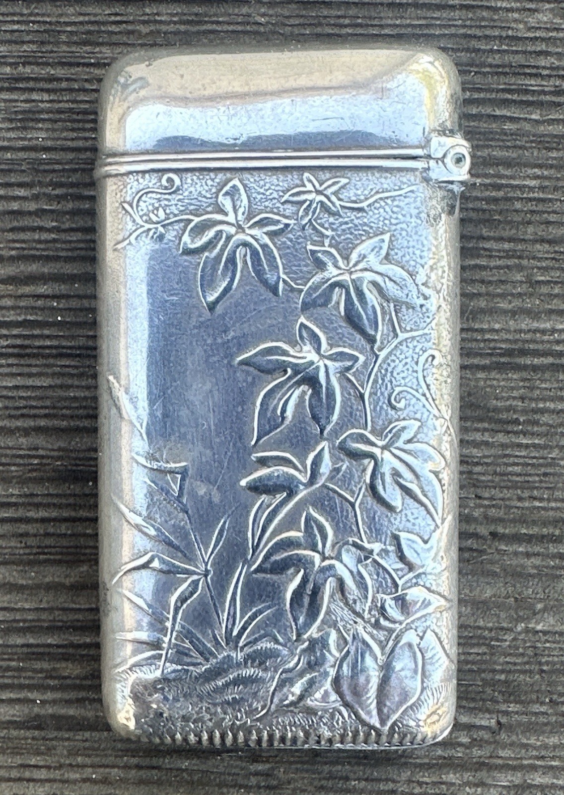 Antique Wood & Hughes Sterling Silver Floral Engraved Vesta Case Match Safe