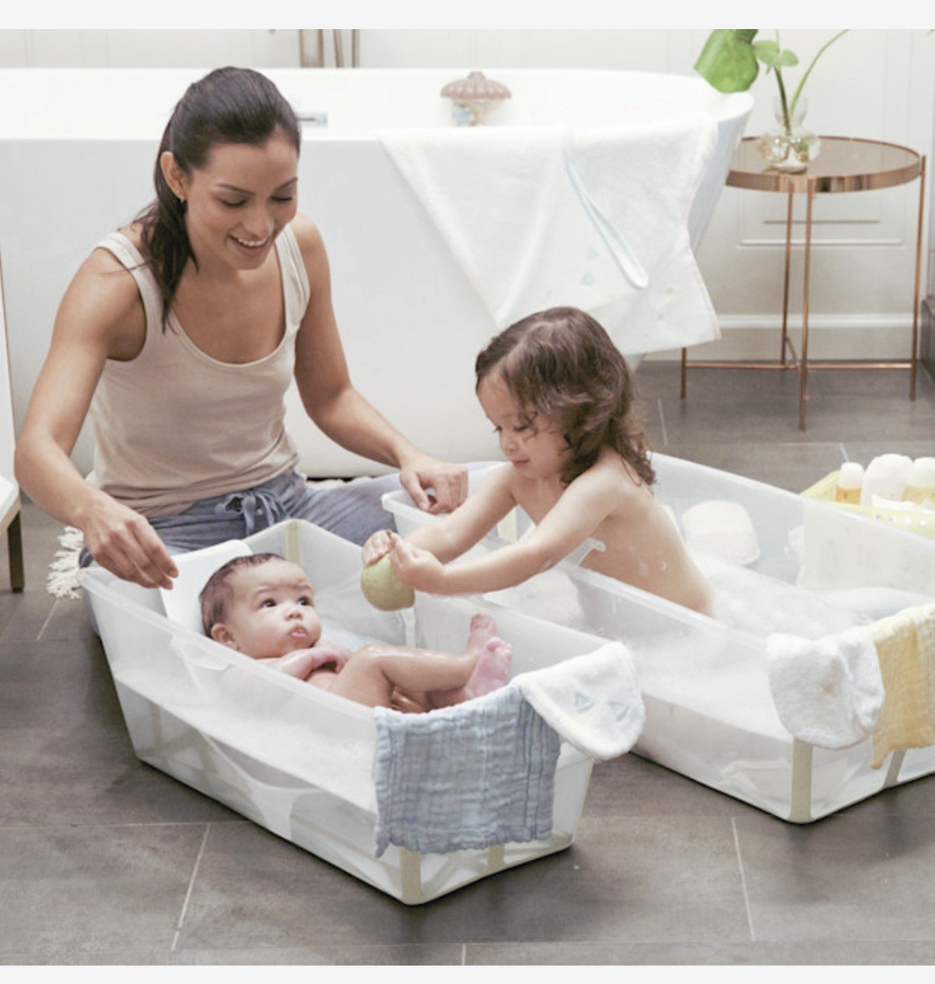 Stokke Flexi Bath Bundle, Sandy Beige - Foldable Baby Bathtub + Newborn Support