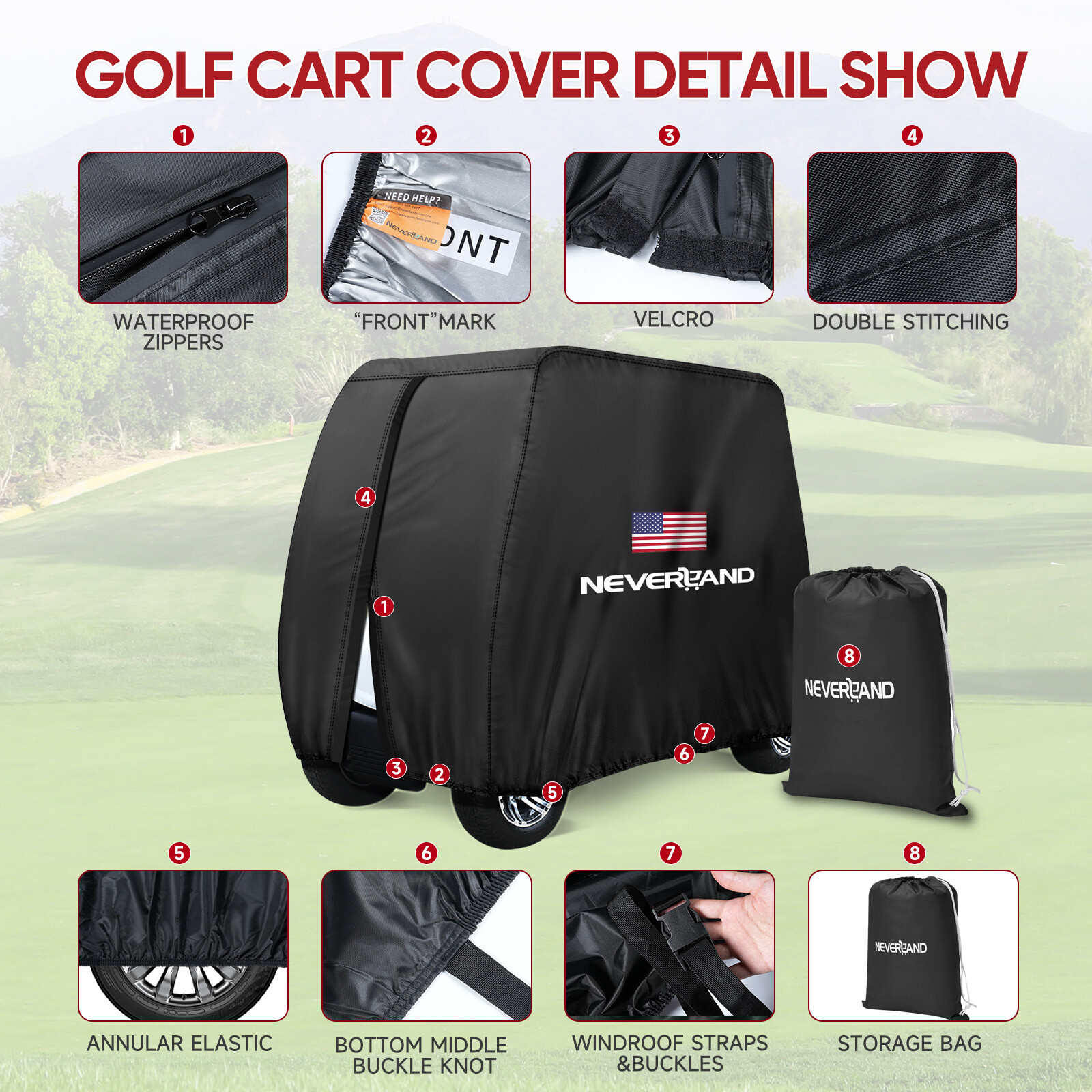 Heavy Duty Waterproof Golf Cart Cover Tarp 4 Passenger fits EZGO Club Car Yamaha