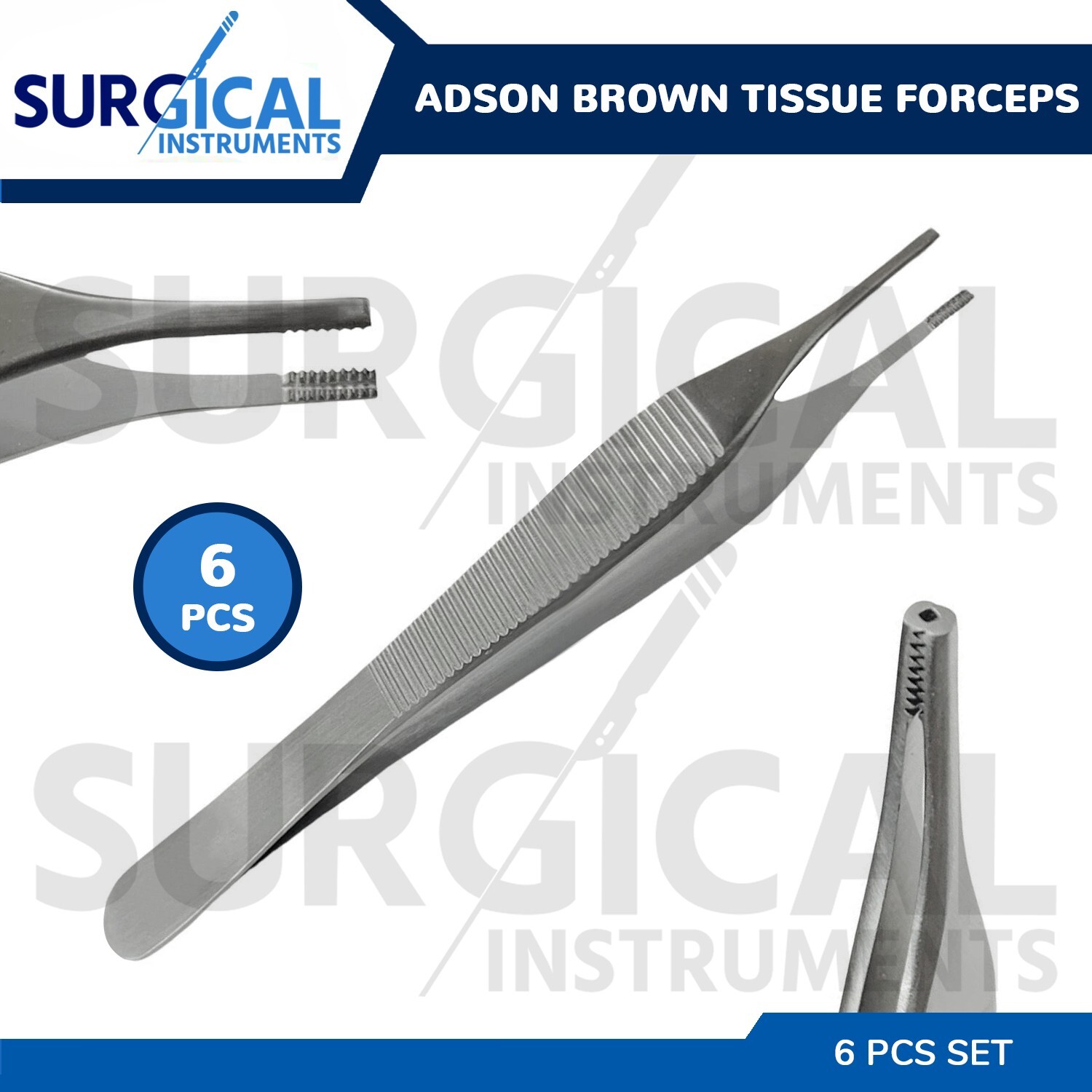 6 Pcs Adson Brown Tissue Forceps ENT Surgical Instruments German Grade