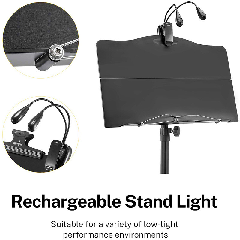 Portable Lightweight Metal Folding Sheet Music Stand With Carrying Bag & Light