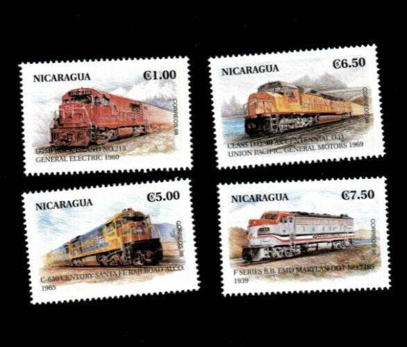Nicaragua 1999 - Trains Railway - Set of 4 stamps - Scott #2281-84 - MNH