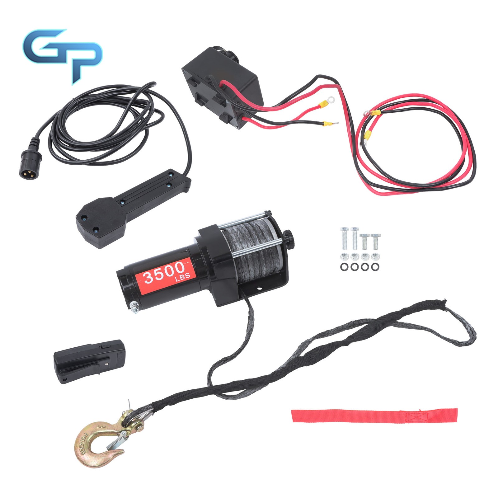 3500lbs 12VDC/1.5HP Synthetic Rope Electric Winch w/ Wireless+Wired Control