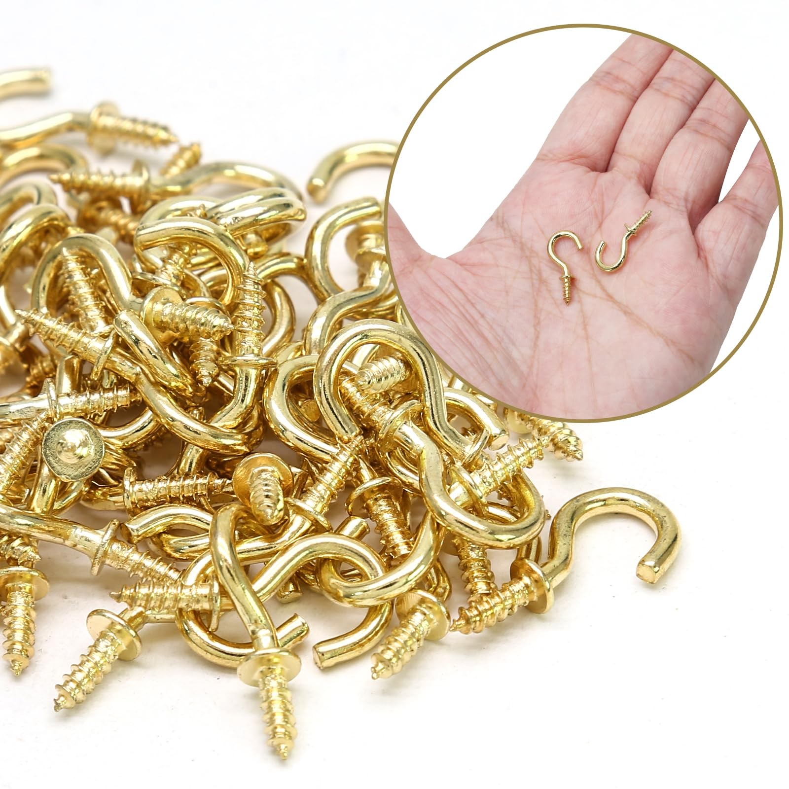 100 Pcs Gold Cup Hooks 1/2" Ceiling Screw Hooks Self Tapping Hanging Hooks