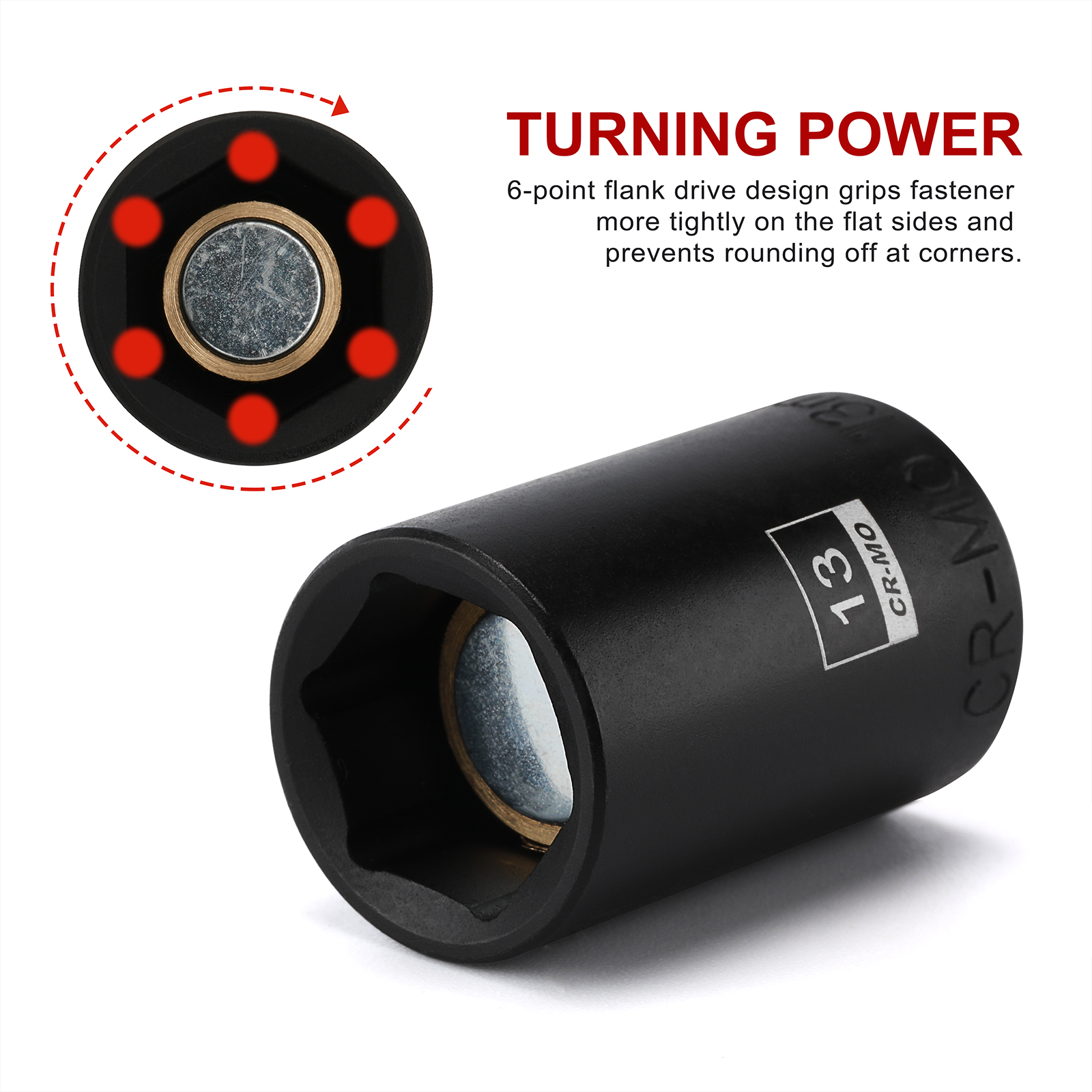 13PCS 3/8"Drive Magnetic Socket Set, Shallow, 6-Point, Metric, 7mm to 19mm CR-MO