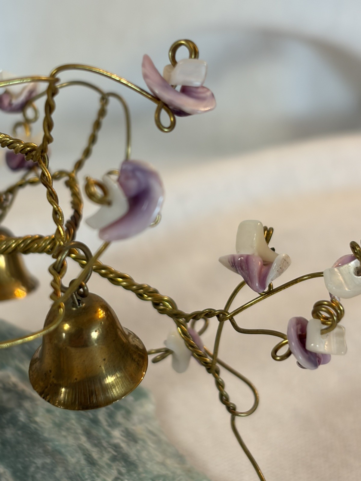 Vintage Prosperity Tree Farms Twisted Wire 3 Trees Flowers Bells Marble Base