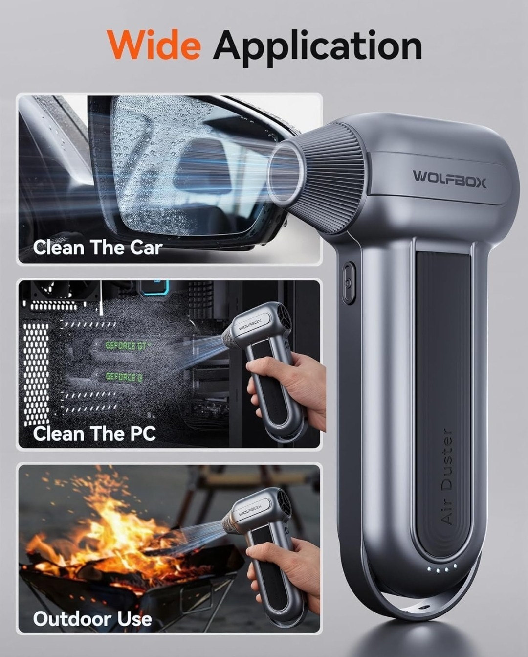 Wolfbox MF100 Electric Air Duster 150000RPM Super Power Cordless Silver/Gray