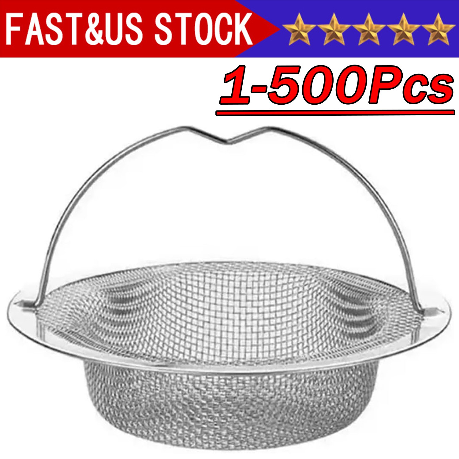 Kitchen Sink Strainer Large Wide Rim 4.5" Stainless Steel Mesh Drain Filter
