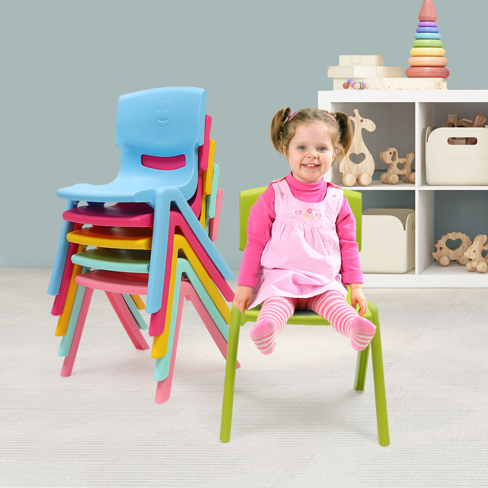 6x Stackable School Chairs PP Child Chair 100kg load Multicolor Indoor & Outdoor