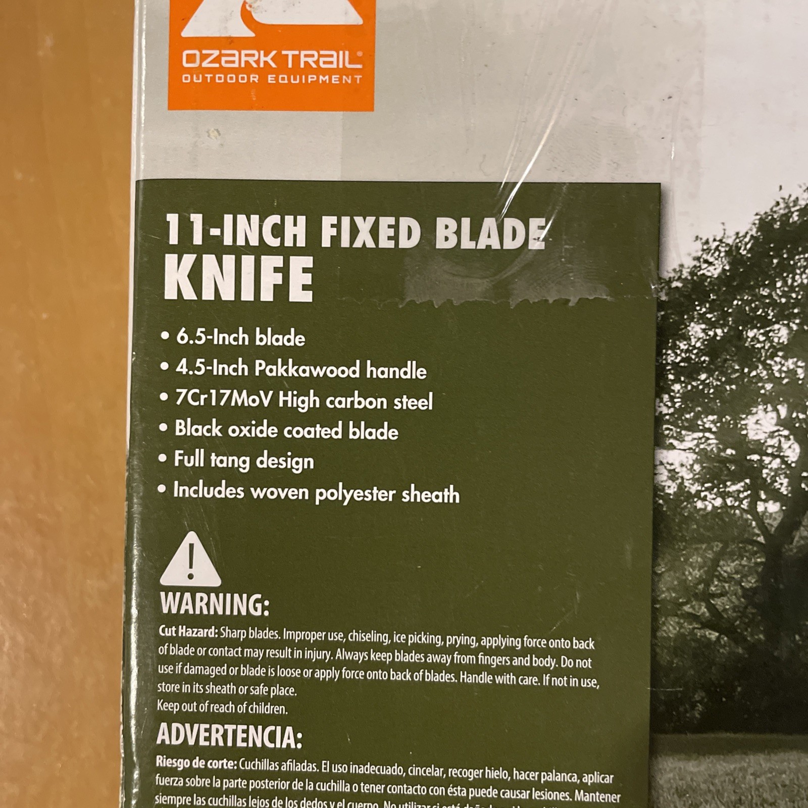 Ozark Trail Pakkawood Handle High Carbon Steel 11''Fixed Blade Hunting Knife New