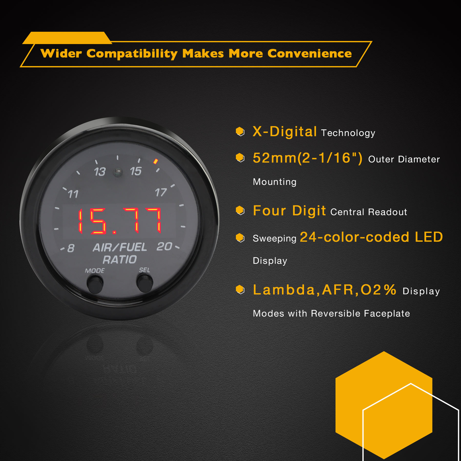 Wideband UEGO Air Fuel Ratio Gauge Kit 2-1/16" X-series 30-0300 AFR O2 Sensor