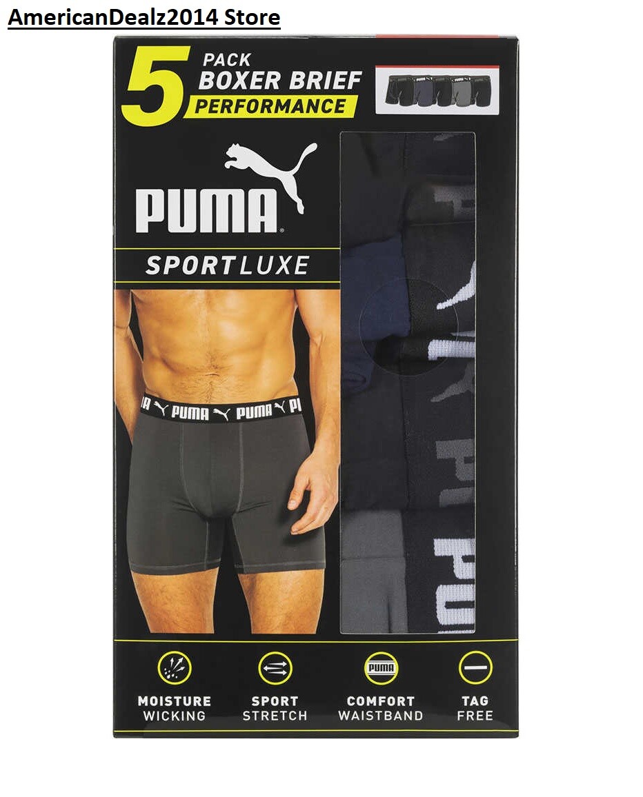 Puma Men's Boxer Briefs, 5 pack - BLACK, BLUE, GRAY (Select Size: Small-XXL)