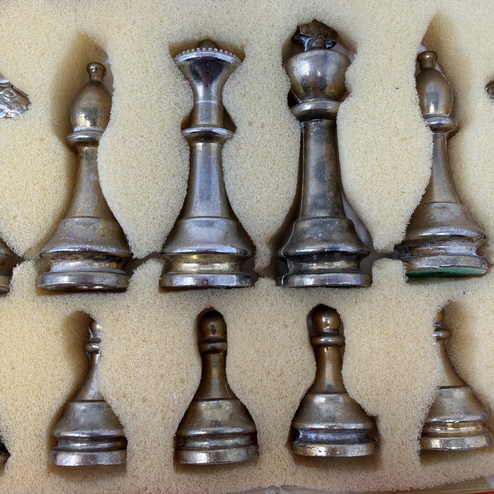 Italian 3" Brass and Cast Metal Complete Set of 32 Chess Pieces