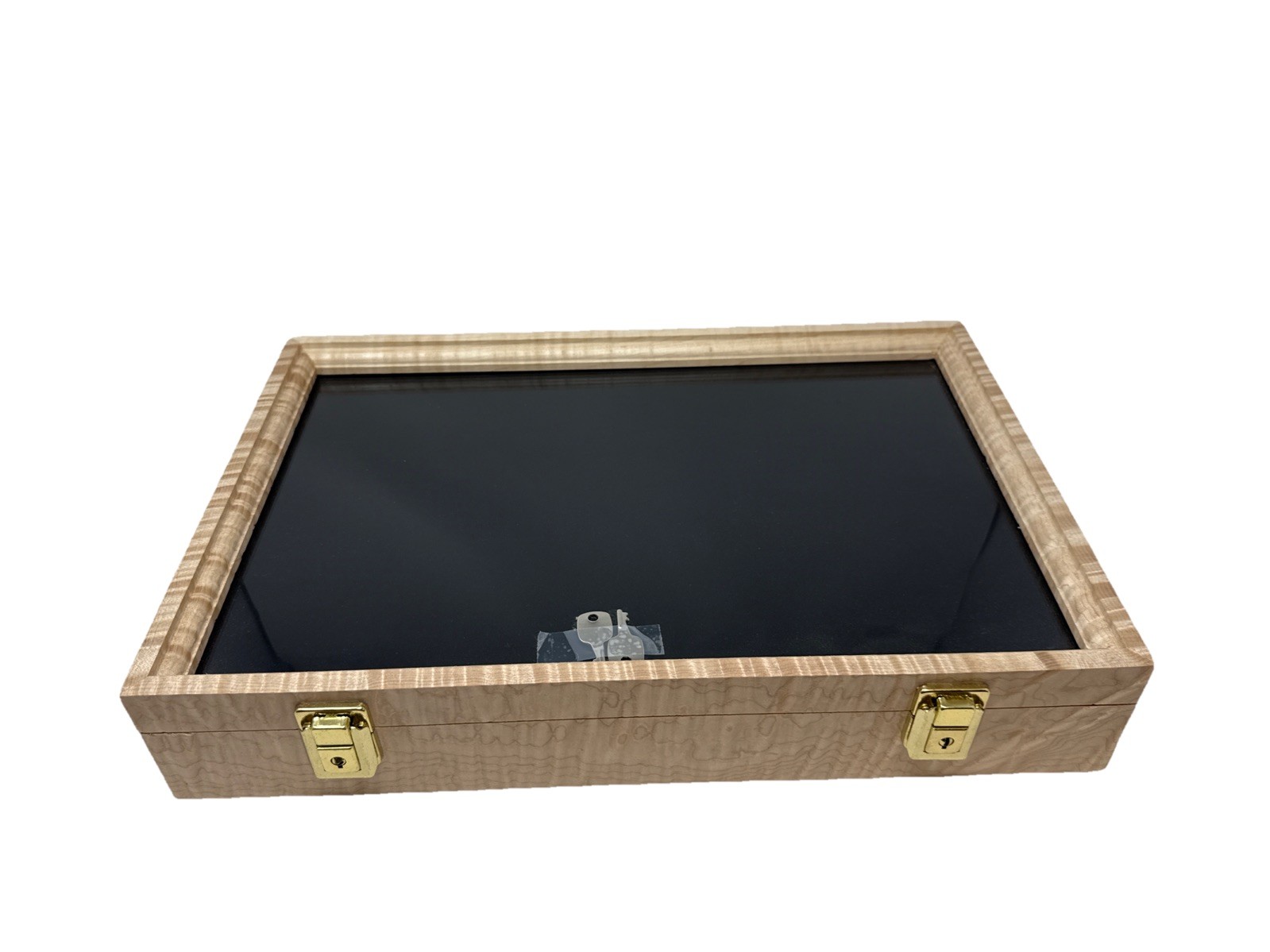 Curly Maple Wood Display Case 12 x 18 x 3” Black Liner for Arrowheads or Knives