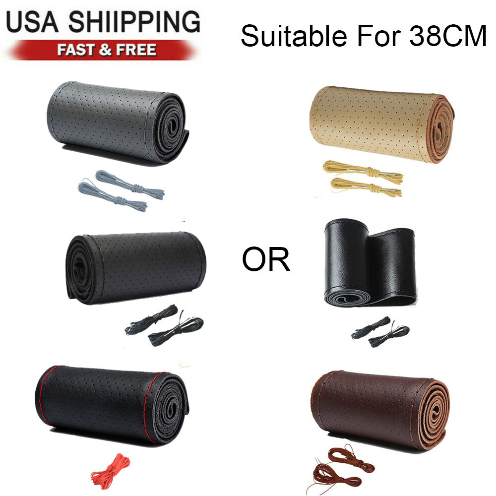 For 15"/38 cm PU Leather DIY Anti-slip Dia Car Steering Wheel Cover