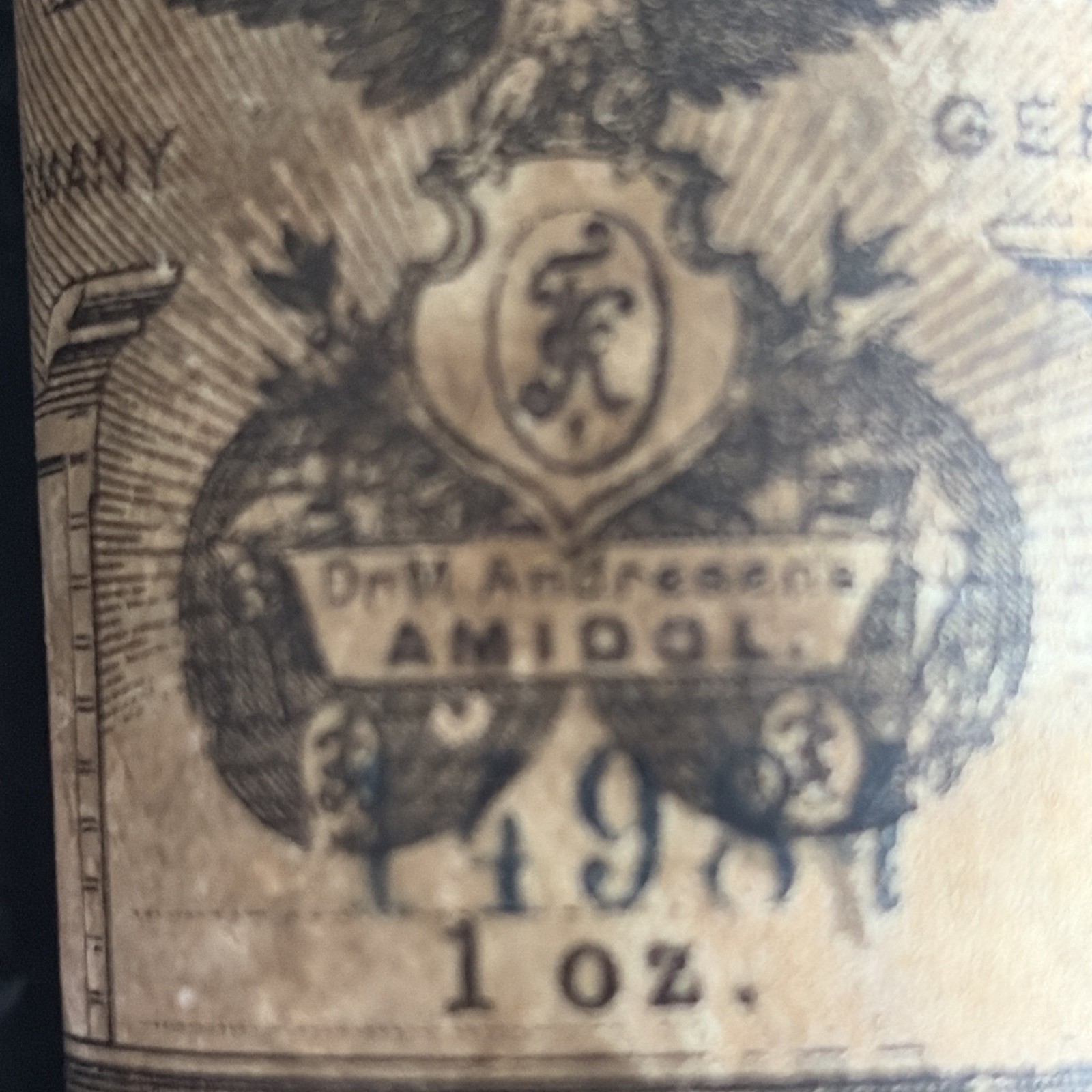 Antique Brown Bottle w Cork Photography Camera Amidol Solution GERMANY US PATENT