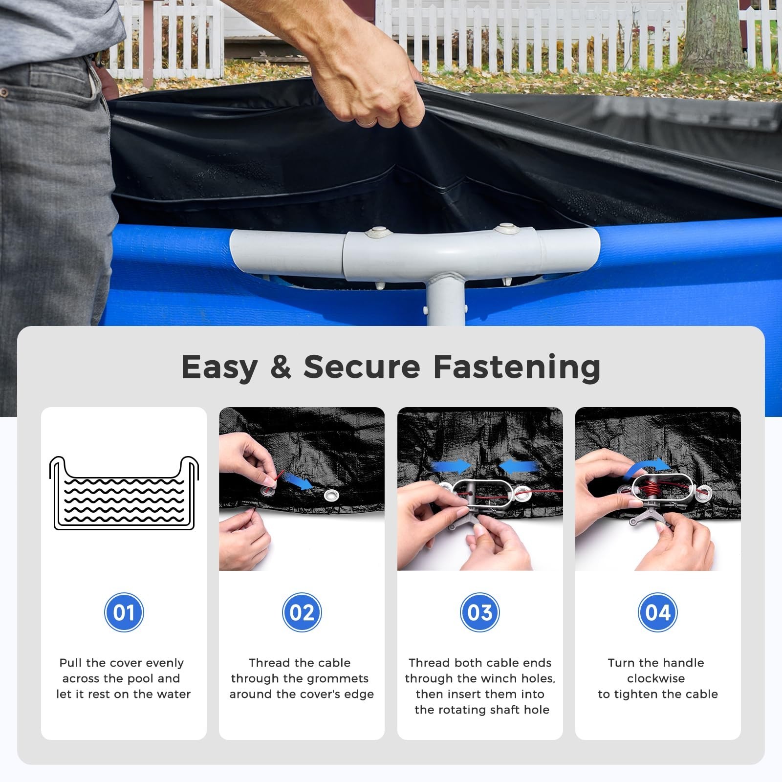 Round Pool Cover Heavy Duty Winter Pool Cover for 15 FT Above Ground Pool #Black