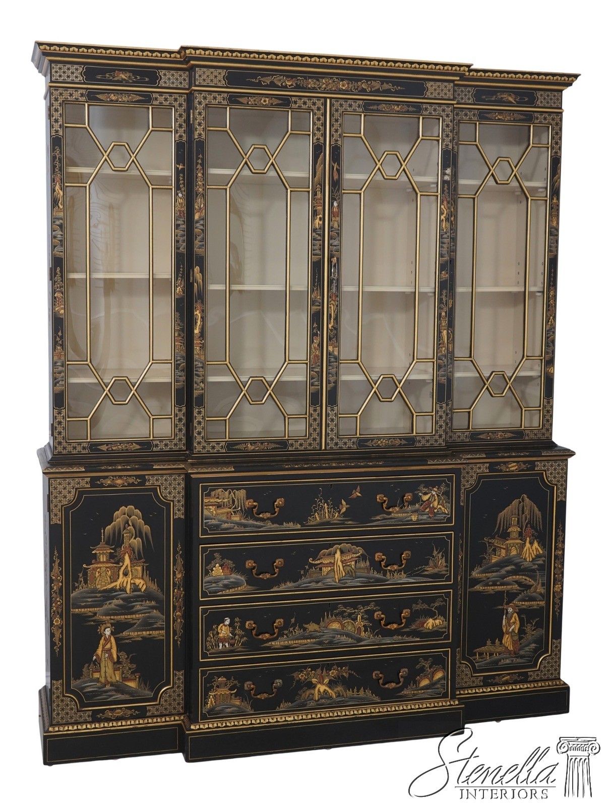 L71522: S. HILLIE English Made Chinoiserie Breakfront Bookcase