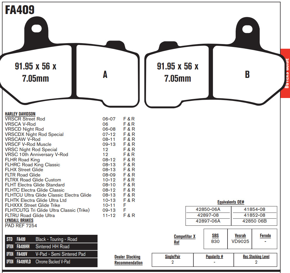 EBC FA409HH Brake Pads 1 Set Road Glide Street Glide Ultra V-Rod Front or Rear